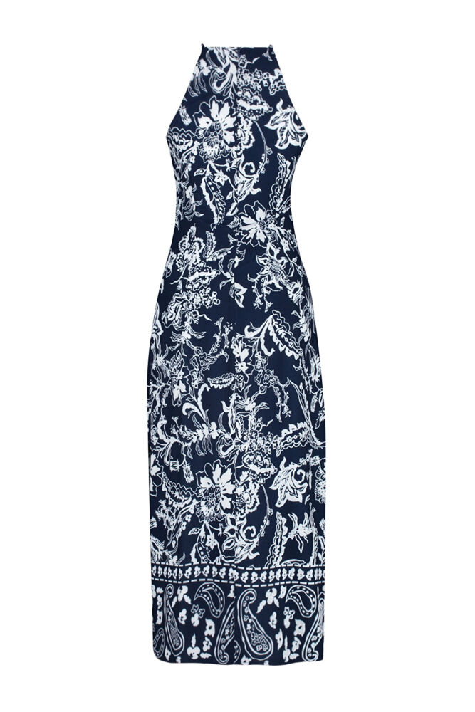 فستان ازرق غامق ماكسي بنقشة الزهور - 2