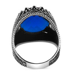 خاتم فضة عيار ٩٢٥ مع حجر زركون أزرق دائري - خواتم رجالية - 2