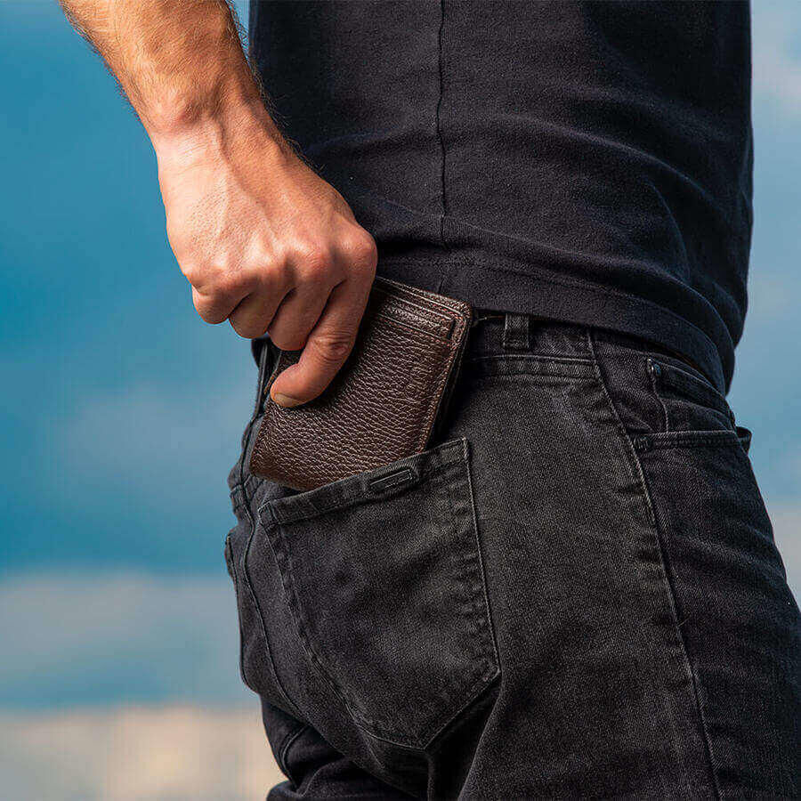 محفظة رجالية من الجلد الطبيعي مع حامل بطاقة إضافي بني - 5