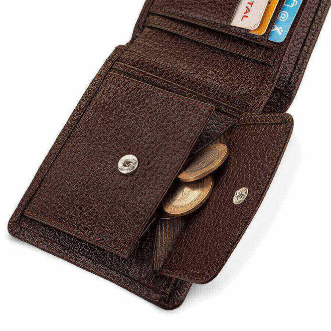 محفظة رجالية من الجلد الطبيعي مع حامل بطاقة إضافي بني - 6