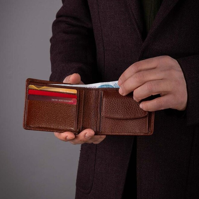 محفظة رجالية من الجلد الطبيعي مع حامل بطاقة إضافي من التبغ - 3