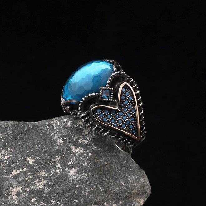 خاتم فضة مع حجر الزركون بلون أزرق - 2