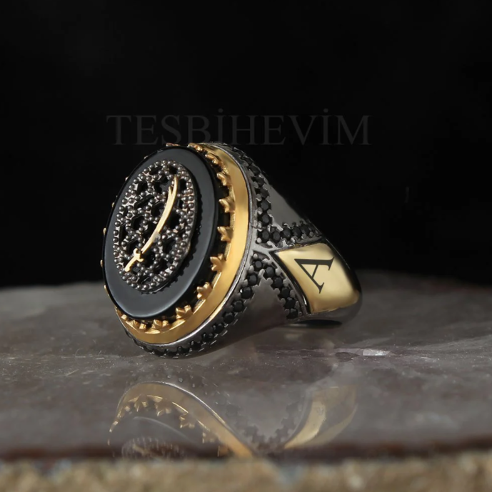 خاتم من الفضة الإسترليني مطلي بحجر العقيق اليماني - 1