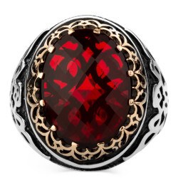خاتم فضة عيار ٩٢٥ مع حجر أحمر - خواتم رجالية - 2