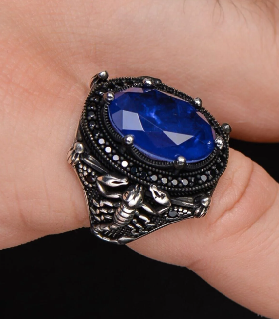 خاتم بريستيج من الفضة الإسترليني للرجال بتصميم العقرب و حجر البارايبا - 1