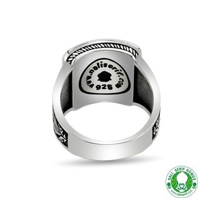 خاتم فضة استرليني رجالي مربع الشكل منقوش عليه علم قيامة قبيلة كايا - 3