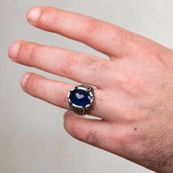 خاتم رجالي من الفضة البيضاء والزركون الأزرق - 3