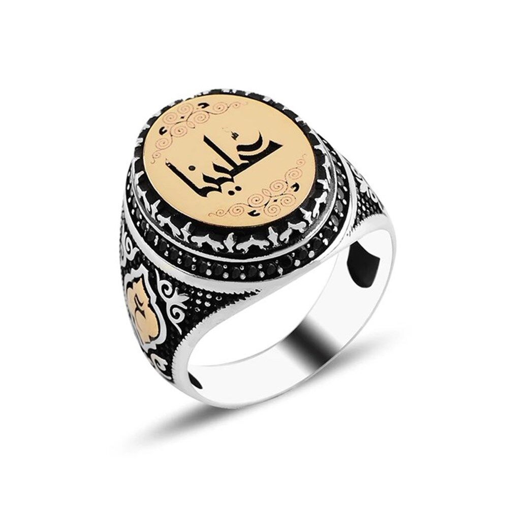 خاتم فضة رجالي بيضوي قابل للتخصيص بنقش عربي - 1