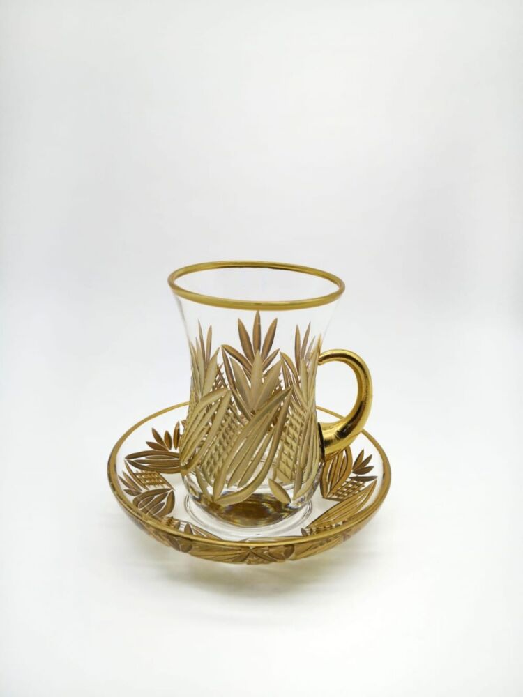  اكواب شاي مزخرف زخرفة نباتية باللون الذهبي 12 قطعة - 1