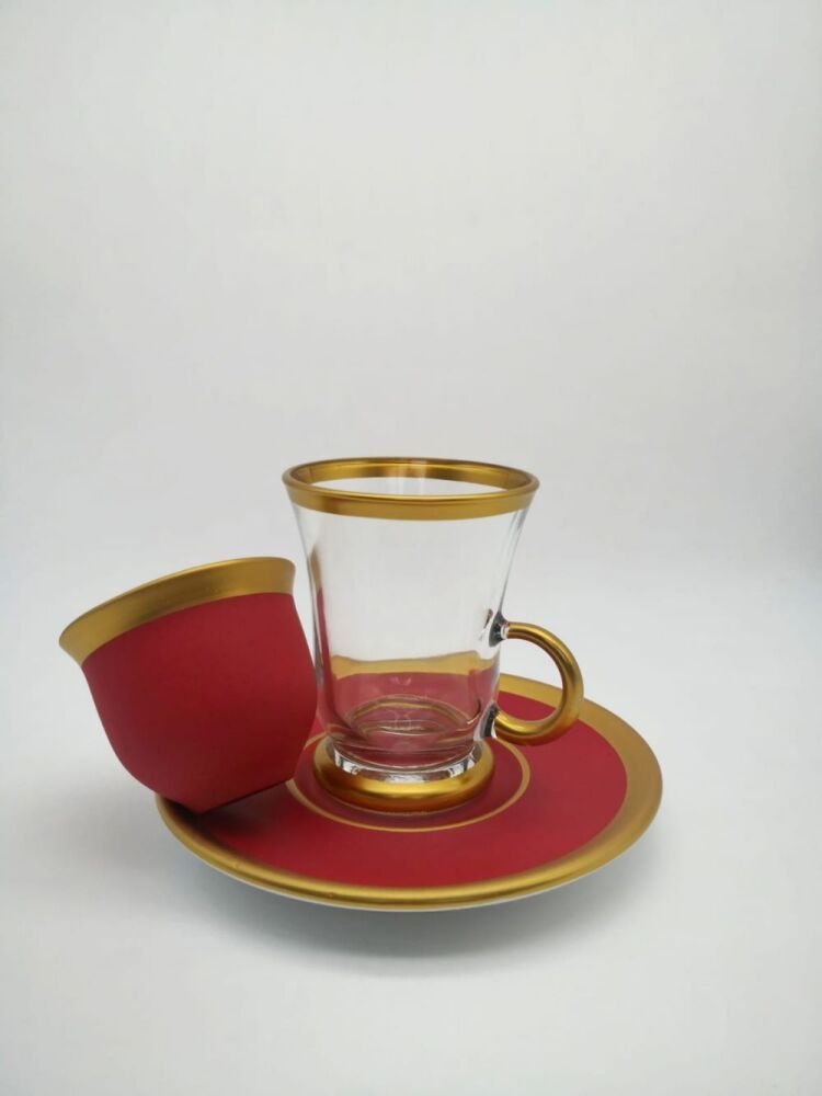 اكواب شاي ملونة بألوان طبيعية- لون أحمر - 18 قطعة - 1