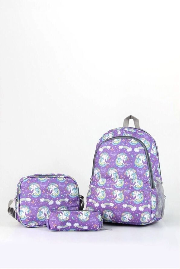 مجموعة حقيبة ظهر من بولو باللون الأرجواني (مجموعة من 3 قطع) - 1