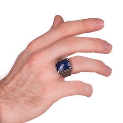 خاتم فضة رجالي عيار 925 بحجر الزركون الأزرق - 2