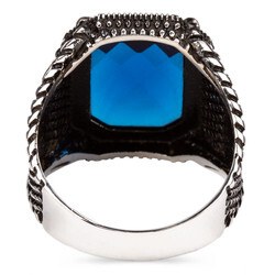 خاتم فضة رجالي عيار 925 بحجر الزركون الأزرق - 3