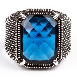 خاتم فضة رجالي عيار 925 بحجر الزركون الأزرق - 4