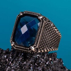 خاتم فضة رجالي عيار 925 بحجر الزركون الأزرق - 5