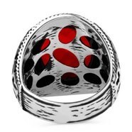 خاتم فضة رجالي عيار 925 مع حجر الزركون الأحمر - 4