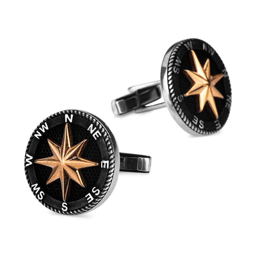 925 Silver Compass Design Cufflinks - 1