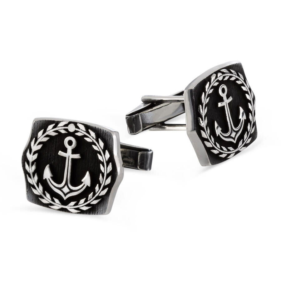 925 Silver Cufflinks with Motifs and Anchor - 1