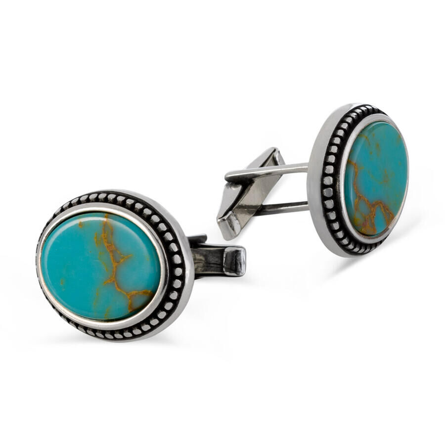 925 Silver Cufflinks with Turquoise Stone - 1