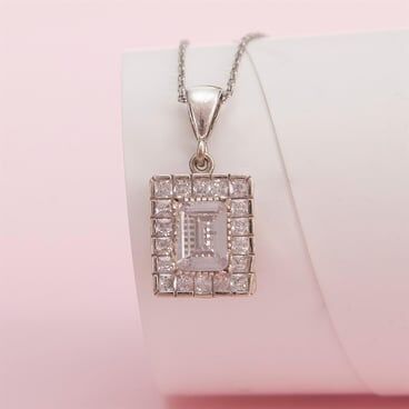 925 silver rectangular women's necklace studded with rhodium and zircon stones - 1