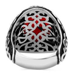 925 Silver Ring with a Red Stone - Men's Rings - 3