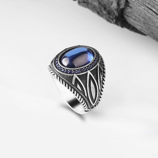 925 Silver Ring with Oval Zircon Stone - Men's Rings - 1