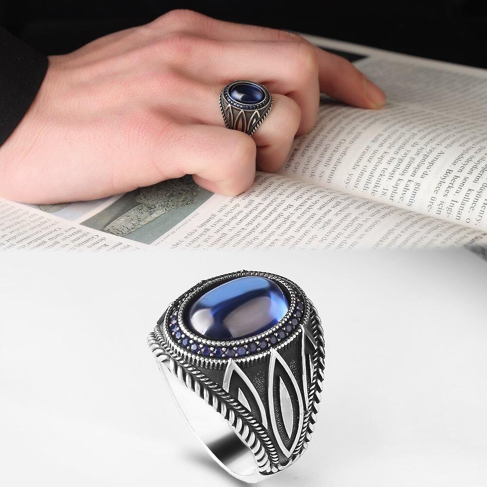 925 Silver Ring with Oval Zircon Stone - Men's Rings - 3
