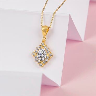 925 Sterling Silver Gold Plated Necklace Diamond Design Zircon Stone - 1