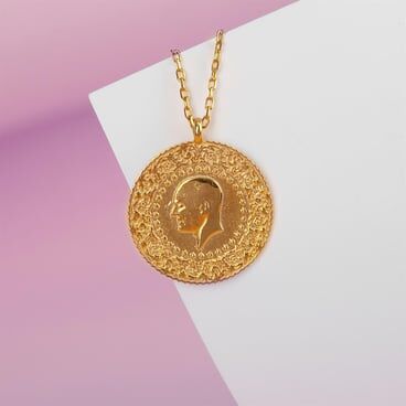 925 sterling silver, gold-plated necklace with a design of a gold quarter coin - 1