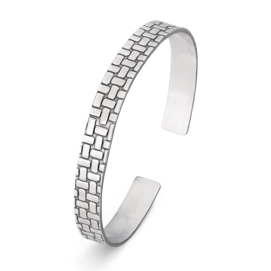 925 Sterling Silver Men's Block Pattern Cuff Bracelet - 1