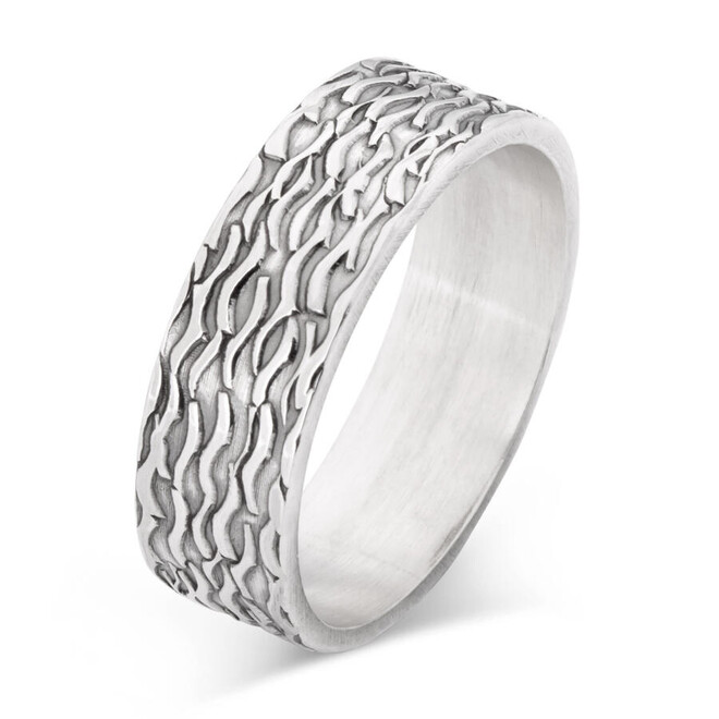 925 Sterling Silver Men's Flame Pattern Single Wedding Band Ring - 1