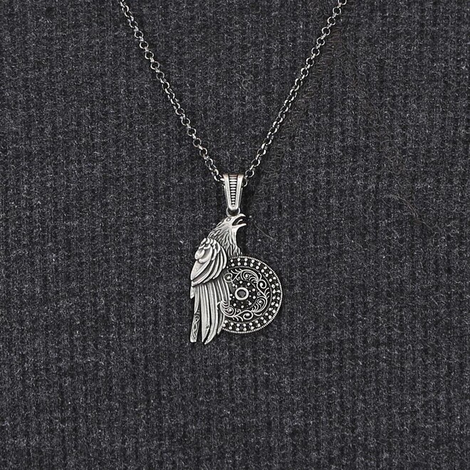 925 Sterling Silver Men's Mini Stone Embroidered Eagle Necklace Chain Model2 - 2