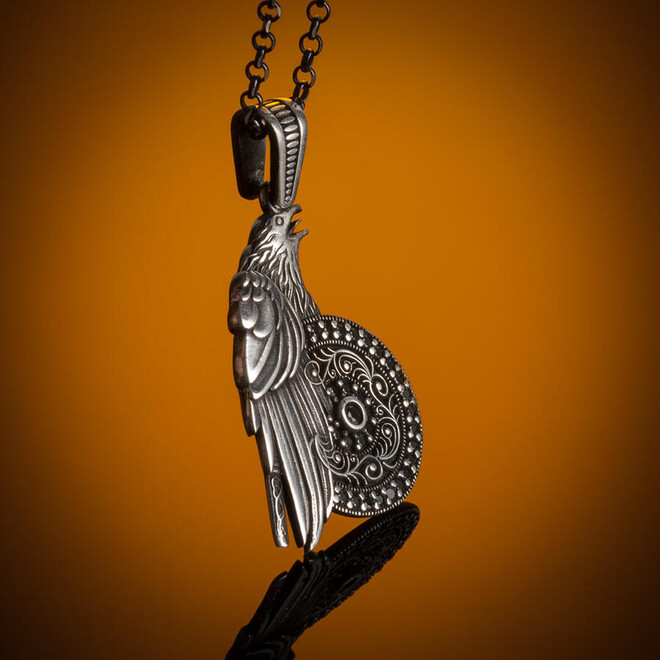 925 Sterling Silver Men's Mini Stone Embroidered Eagle Necklace Chain Model2 - 3