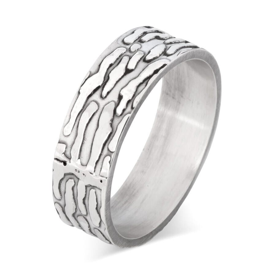 925 Sterling Silver Men's Plasma Pattern Single Wedding Band Ring - 1