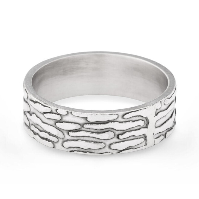 925 Sterling Silver Men's Plasma Pattern Single Wedding Band Ring - 2