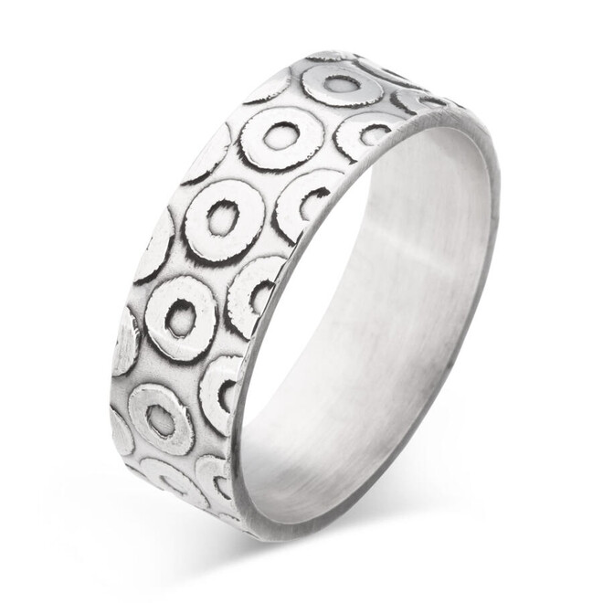 925 Sterling Silver Men's Round Pattern Single Wedding Band Ring - 1