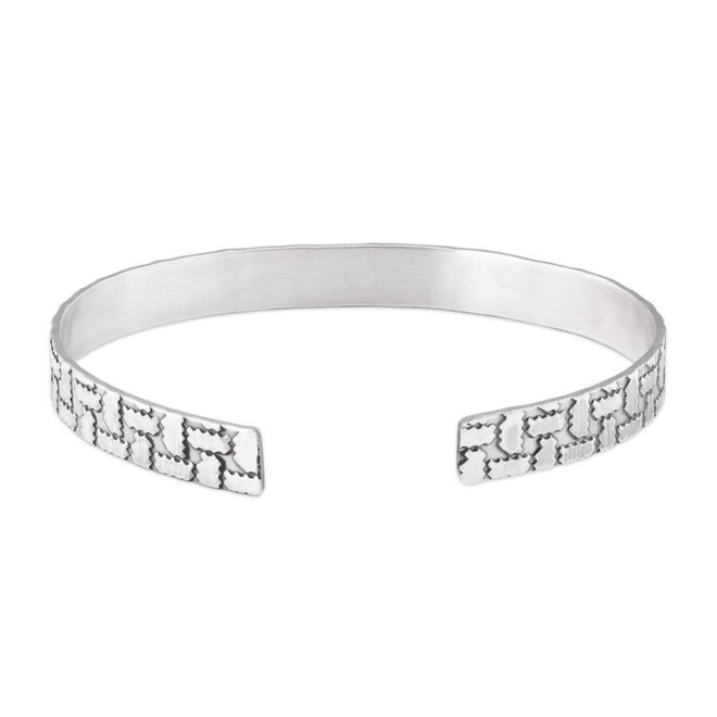 925 Sterling Silver Men's Serrated Pattern Cuff Bracelet - 2