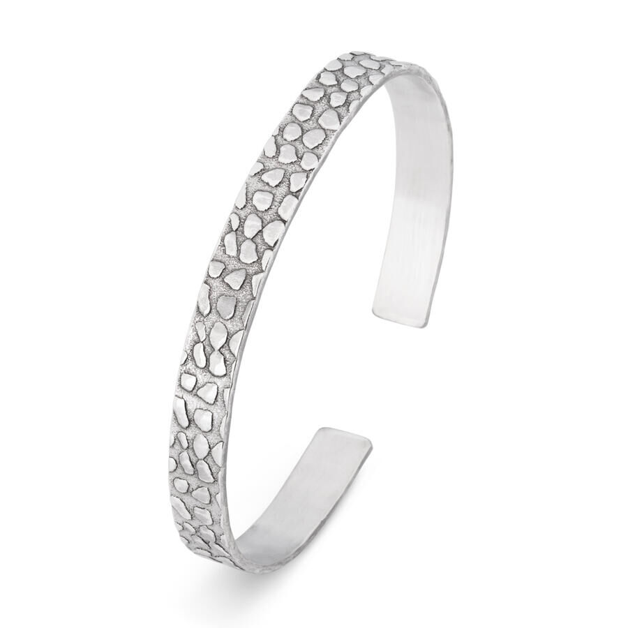 925 Sterling Silver Men's Stone Pattern Cuff Bracelet - 1