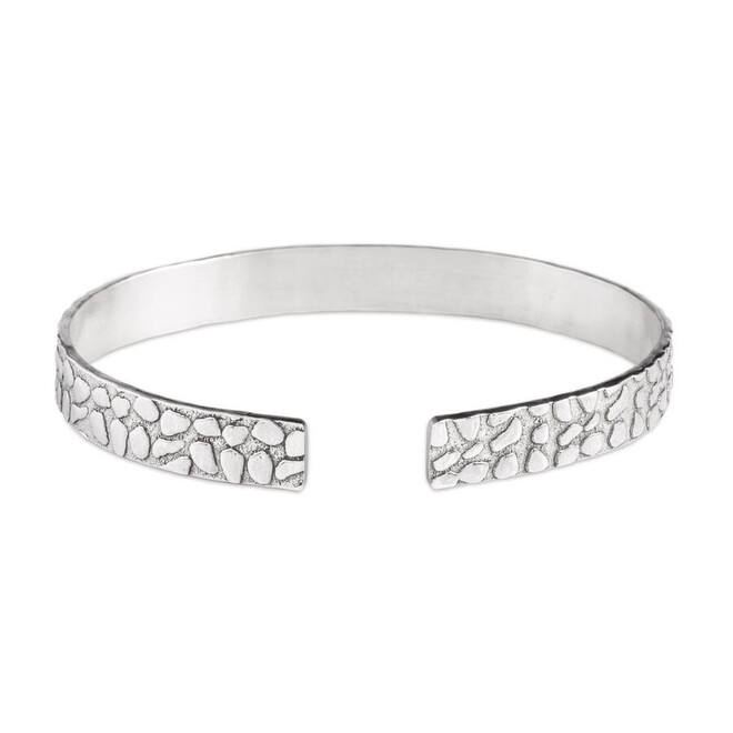 925 Sterling Silver Men's Stone Pattern Cuff Bracelet - 3