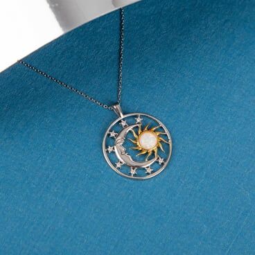 925 Sterling Silver Rhodium Moon Sun Women's Necklace - 1
