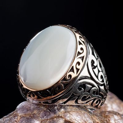 925 Sterling Silver Ring with a Nacre Stone - Men's Rings - 4