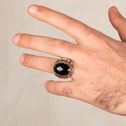 925 Sterling Silver Ring with Black Zircon - Mens Rings - 4