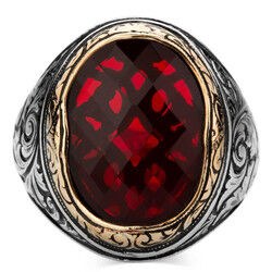 925 Sterling Silver Ring with Red Zircon - Mens Rings - 1