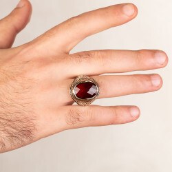925 Sterling Silver Ring with Red Zircon - Mens Rings - 3