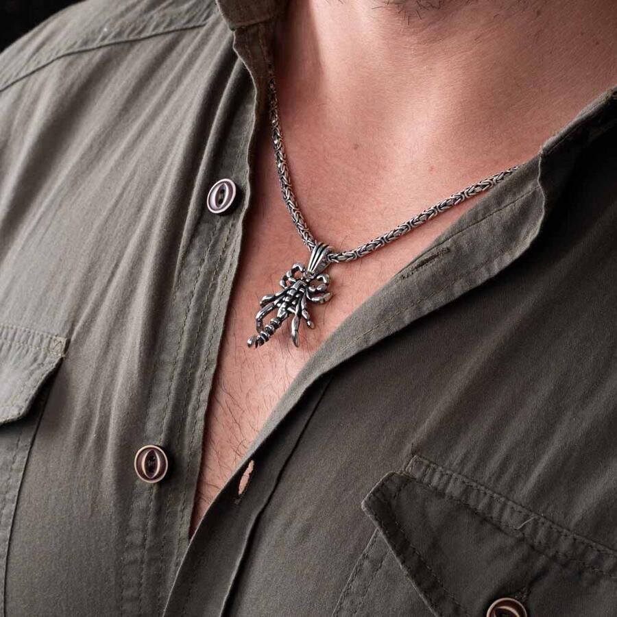 925 Sterling Silver Scorpion Model Pendant Men's Necklace With King Chain - 1