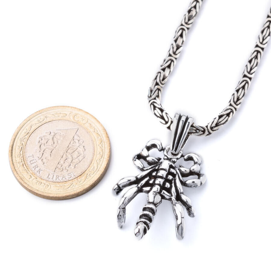 925 Sterling Silver Scorpion Model Pendant Men's Necklace With King Chain - 2