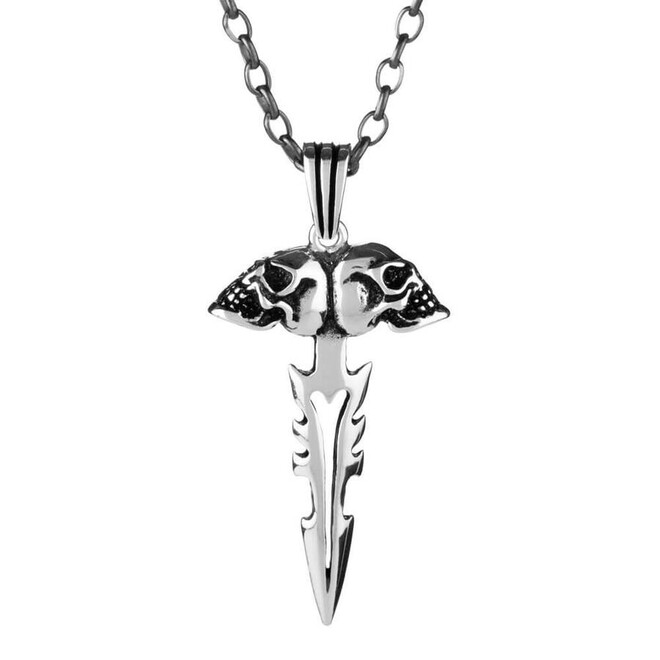925 Sterling Silver Skull Knife Men's Necklace (Thick Chain) - 1