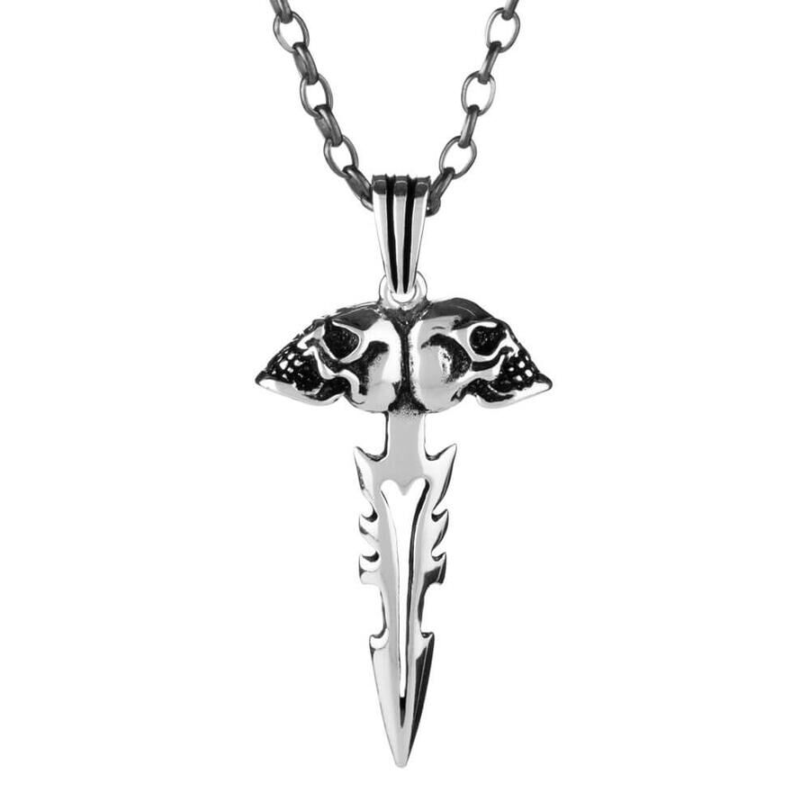 925 Sterling Silver Skull Knife Men's Necklace (Thick Chain) - 1