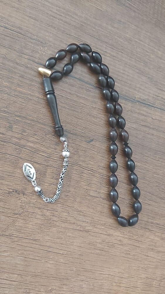 925 sterling silver tassel ebony stone rosary - 2
