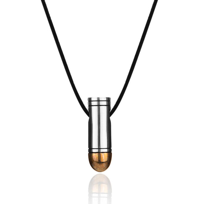 925 Sterling Silver Thick Bullet Necklace (Leather Cord) - 1